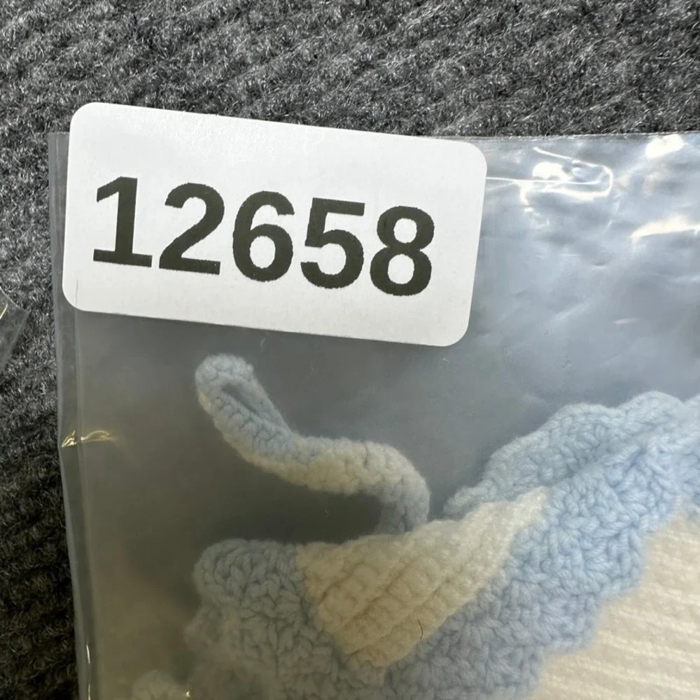 Handmade Crochet Baby Bib White Light Blue Scalloped Edge Vintage Style 12658